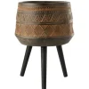PARIS PRIX - Cache-pot sur 3 pieds "ethnique" 56cm marron