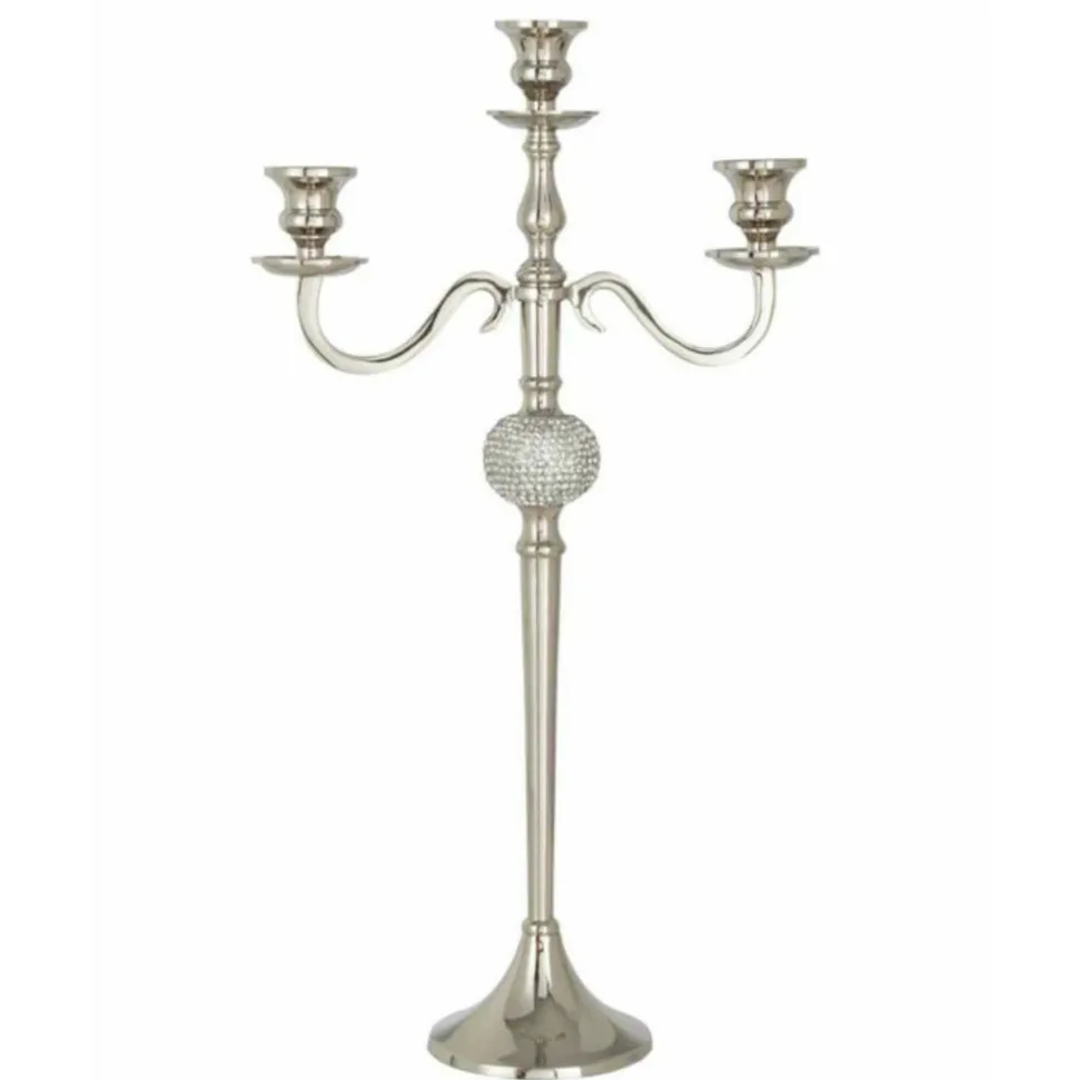 PARIS PRIX - Chandelier 3 branches déco "diamant" 56cm argent