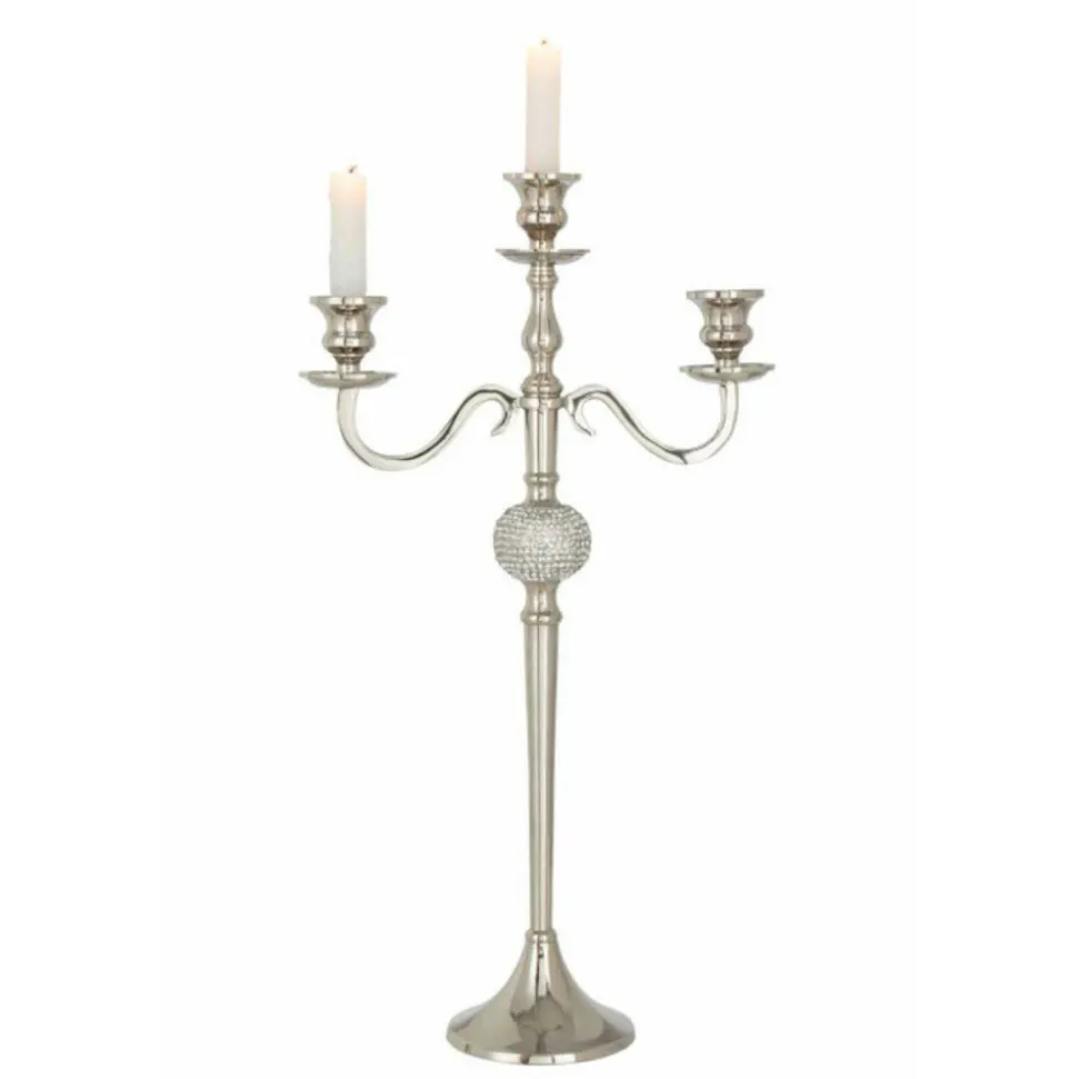 PARIS PRIX - Chandelier 3 branches déco "diamant" 56cm argent