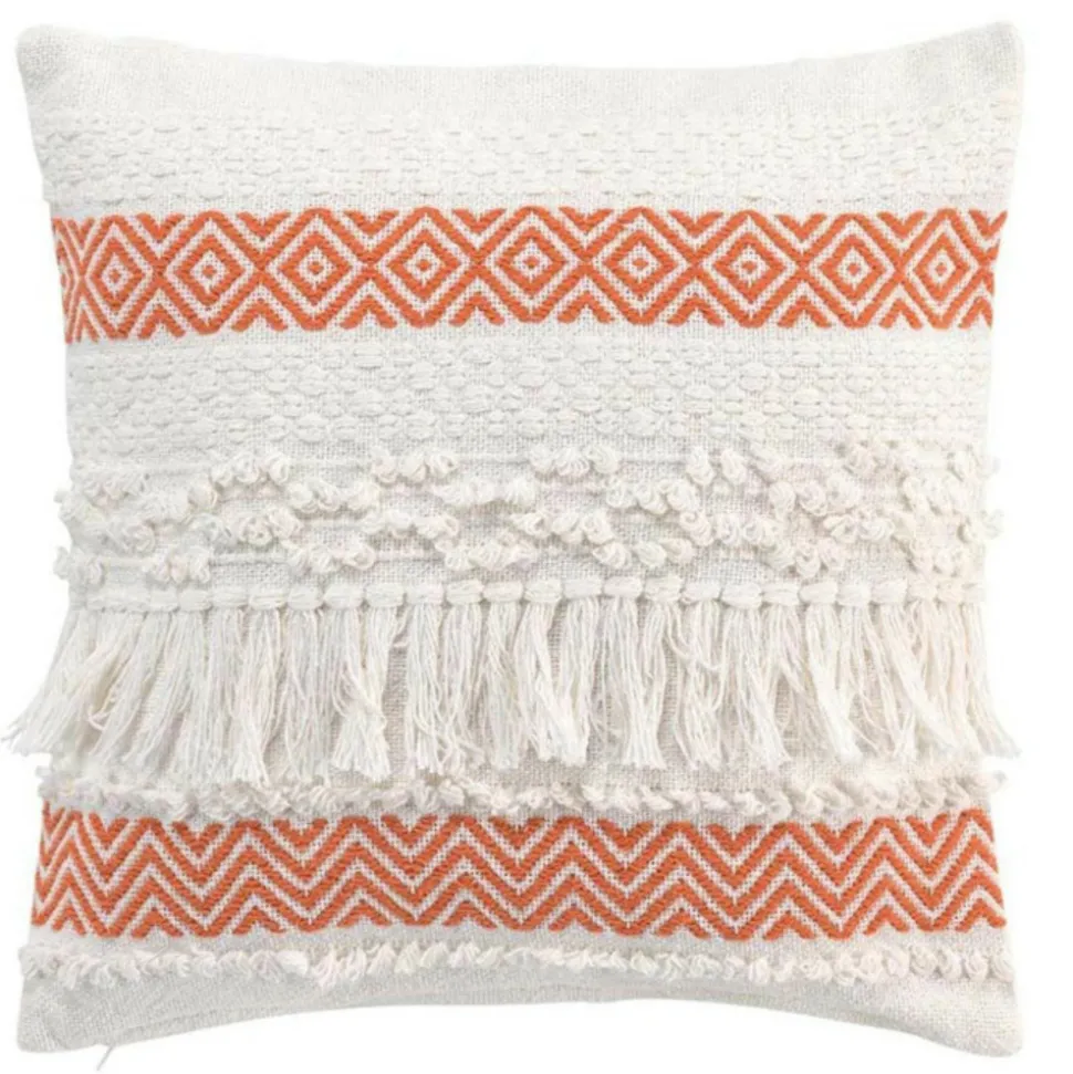 PARIS PRIX - Coussin déco à franges "zya" 40x40cm orange