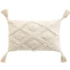 PARIS PRIX - Coussin déco tufté à pompons "inca" 30x50cm beige