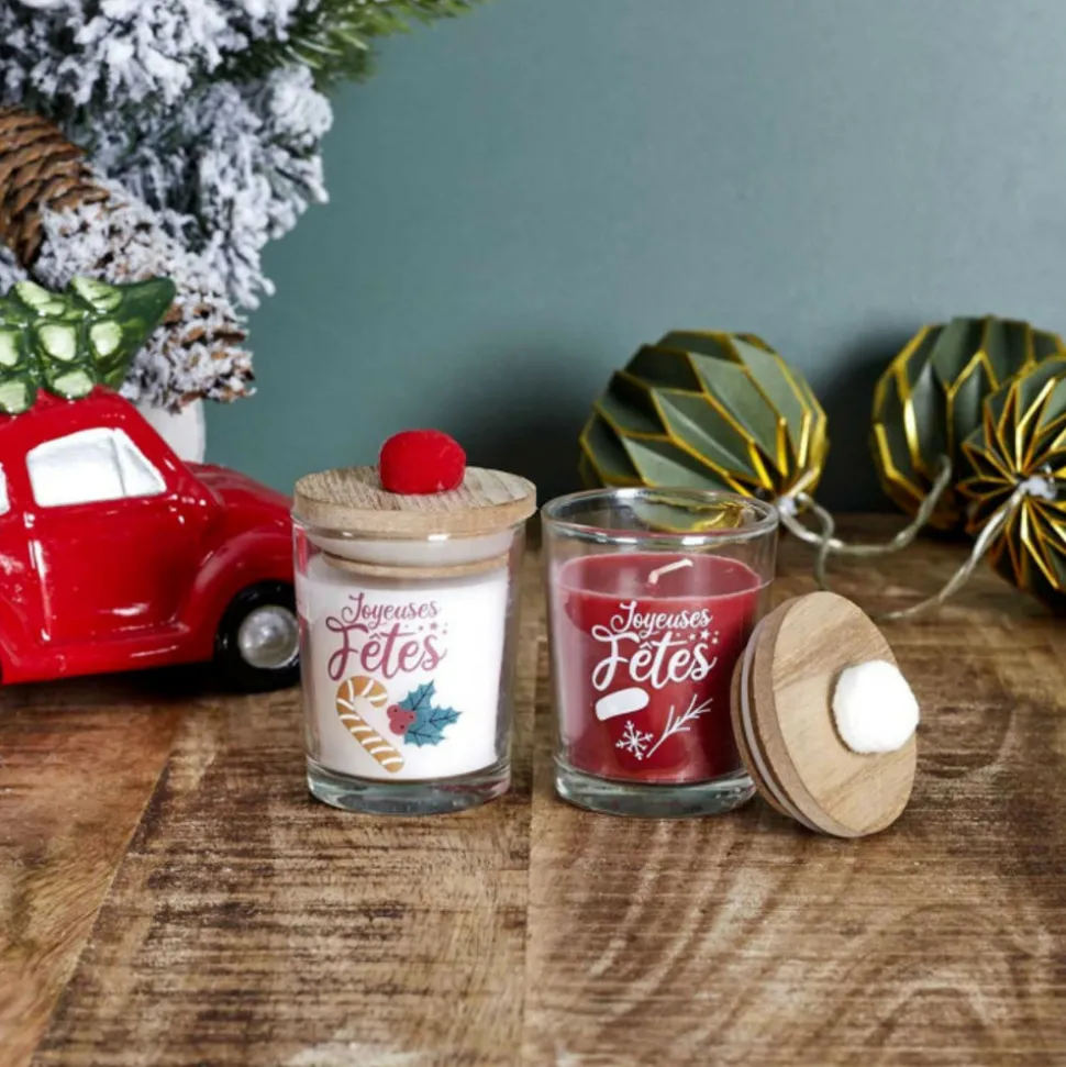 PARIS PRIX - Lot de 2 bougies parfumées "joyeuses fêtes" 45g sapin