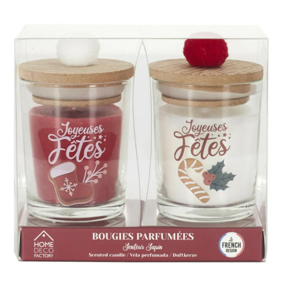 PARIS PRIX - Lot de 2 bougies parfumées "joyeuses fêtes" 45g sapin