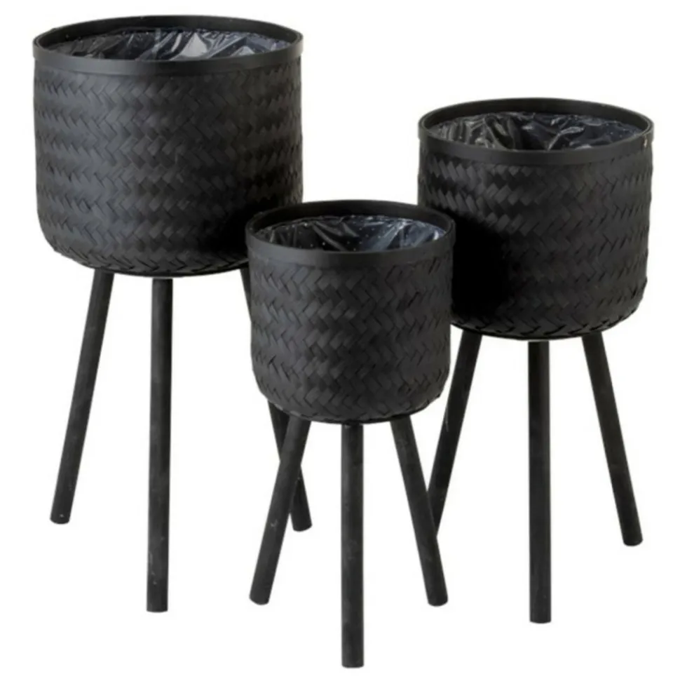 PARIS PRIX - Lot de 3 cache-pots design "cuye" 76cm noir