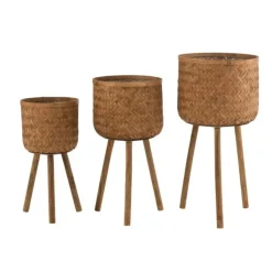 PARIS PRIX - Lot de 3 cache-pots sur pied "trépied" 75cm naturel