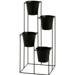 PARIS PRIX - Lot de 4 cache-pots sur pied "étagère" 70cm noir