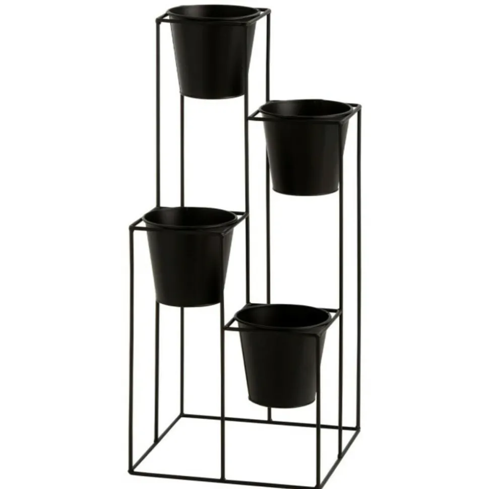 PARIS PRIX - Lot de 4 cache-pots sur pied "étagère" 70cm noir
