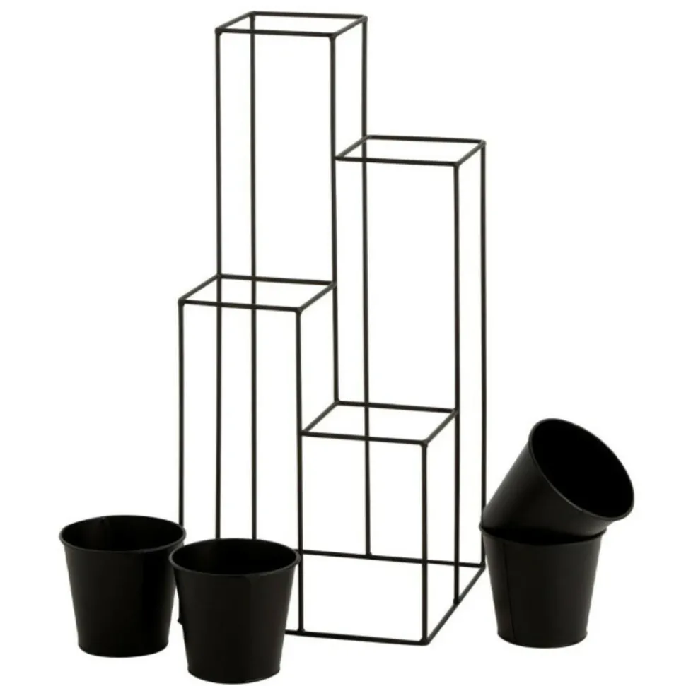 PARIS PRIX - Lot de 4 cache-pots sur pied "étagère" 70cm noir