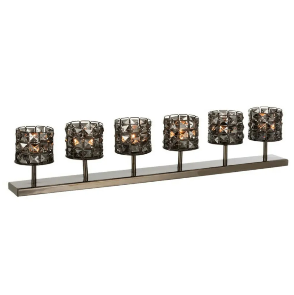 PARIS PRIX - Lot de 6 photophores avec cristaux "gilo" 61cm gris