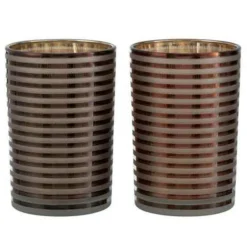 PARIS PRIX - Lot de 2 photophores "verre rayé" 18cm marron