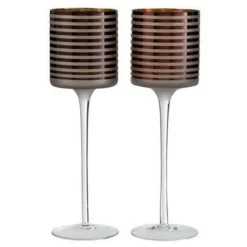 PARIS PRIX - Lot de 2 photophores sur pied "verre rayé" 30cm marron