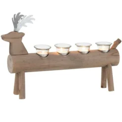 PARIS PRIX - Photophore 4 supports en bois "cerf" 47cm marron