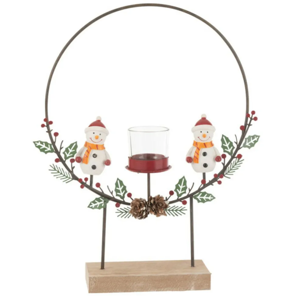 PARIS PRIX - Photophore cercle "bonhommes de neige" 28cm multicolore