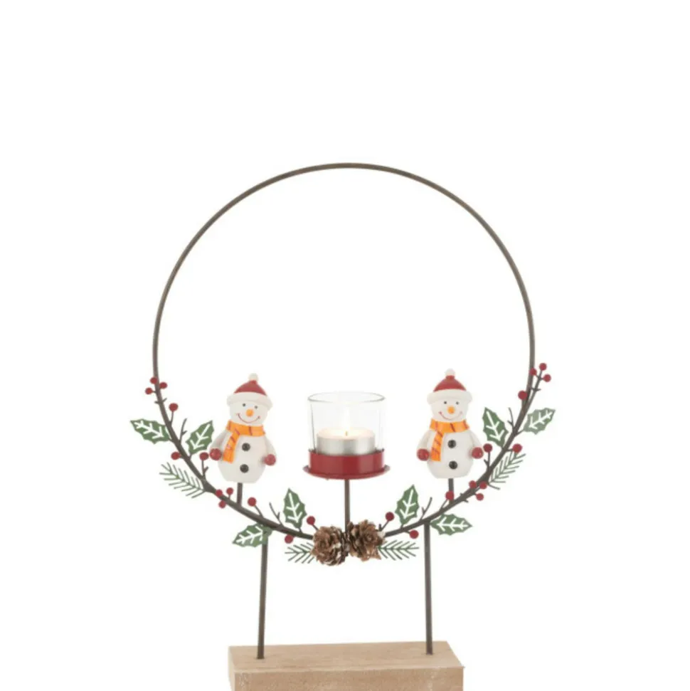 PARIS PRIX - Photophore cercle "bonhommes de neige" 28cm multicolore