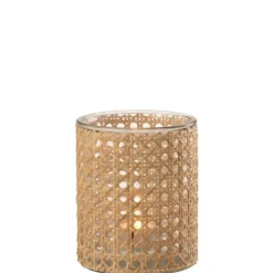 PARIS PRIX - Photophore déco en rotin "samana" 17cm naturel