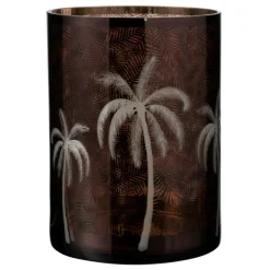 PARIS PRIX - Photophore design "feuilles palmier" 24cm marron