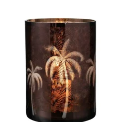 PARIS PRIX - Photophore design "feuilles palmier" 24cm marron