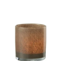 PARIS PRIX - Photophore design en verre "jade" 12cm marron