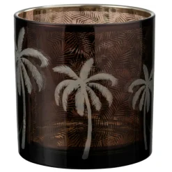 PARIS PRIX - Photophore design "feuilles palmier" 15cm marron