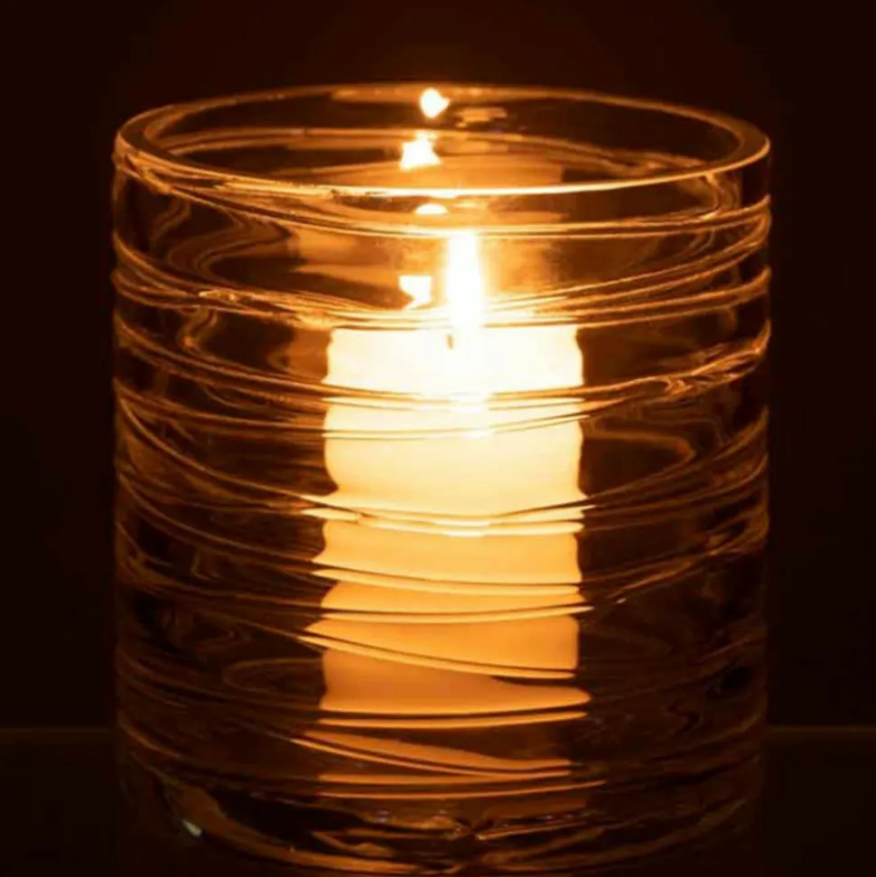 PARIS PRIX - Photophore design "lignes verre" 12cm transparent