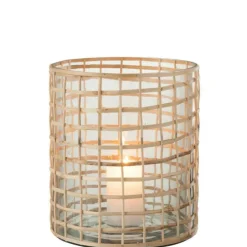 PARIS PRIX - Photophore design en rotin "lamina" 22cm naturel