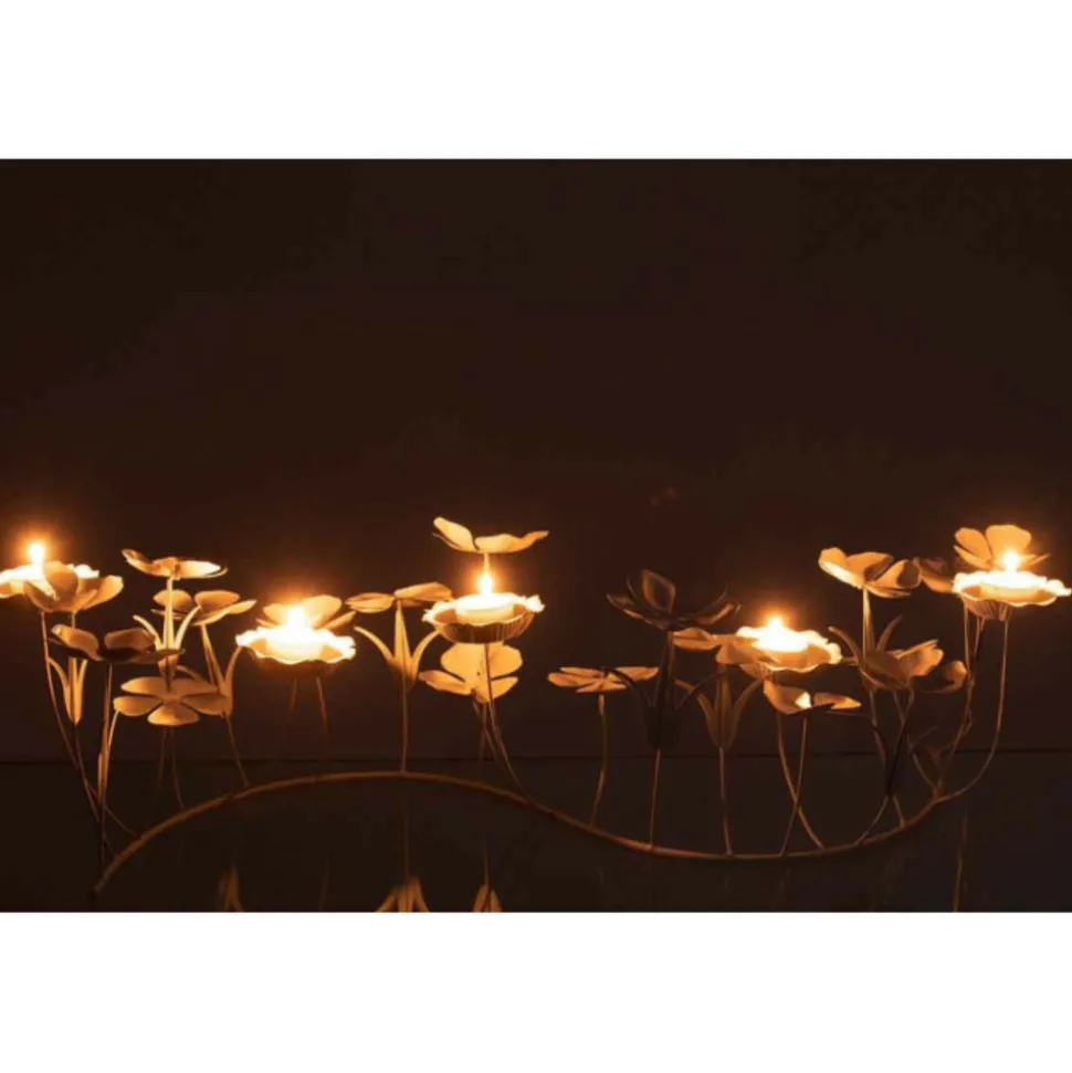 PARIS PRIX - Photophore design "bougies fleurs" 77cm blanc