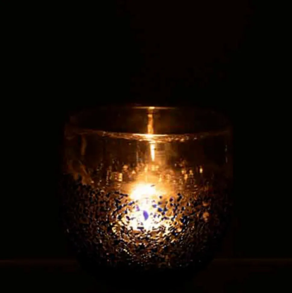 PARIS PRIX - Photophore design en verre "santorini" 10cm bleu