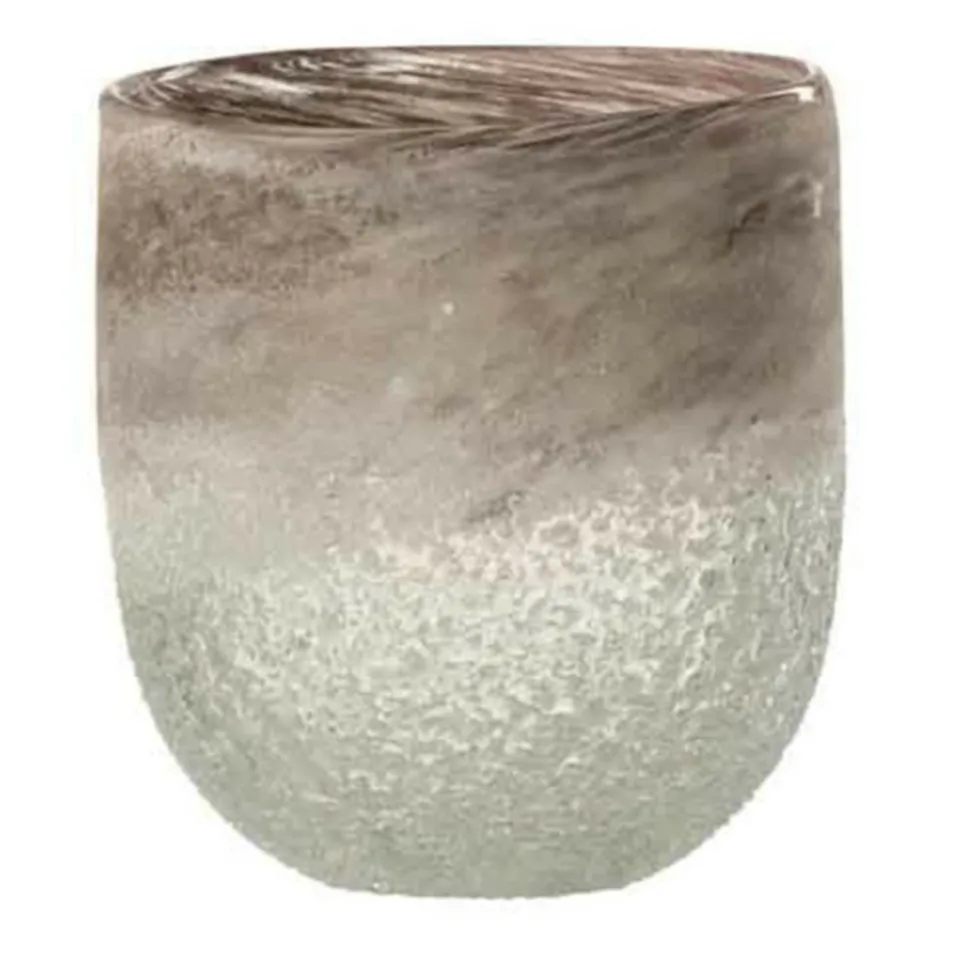 PARIS PRIX - Photophore en verre design "scavo" 15cm gris