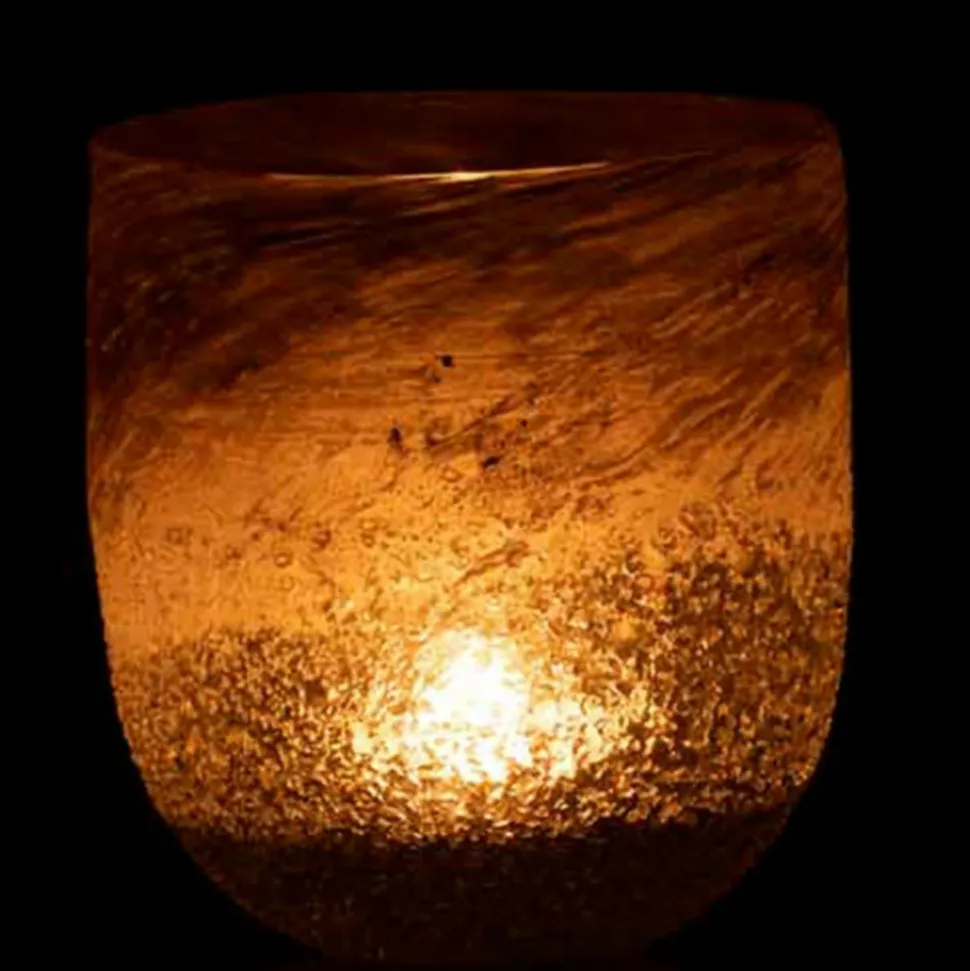 PARIS PRIX - Photophore en verre design "scavo" 15cm gris