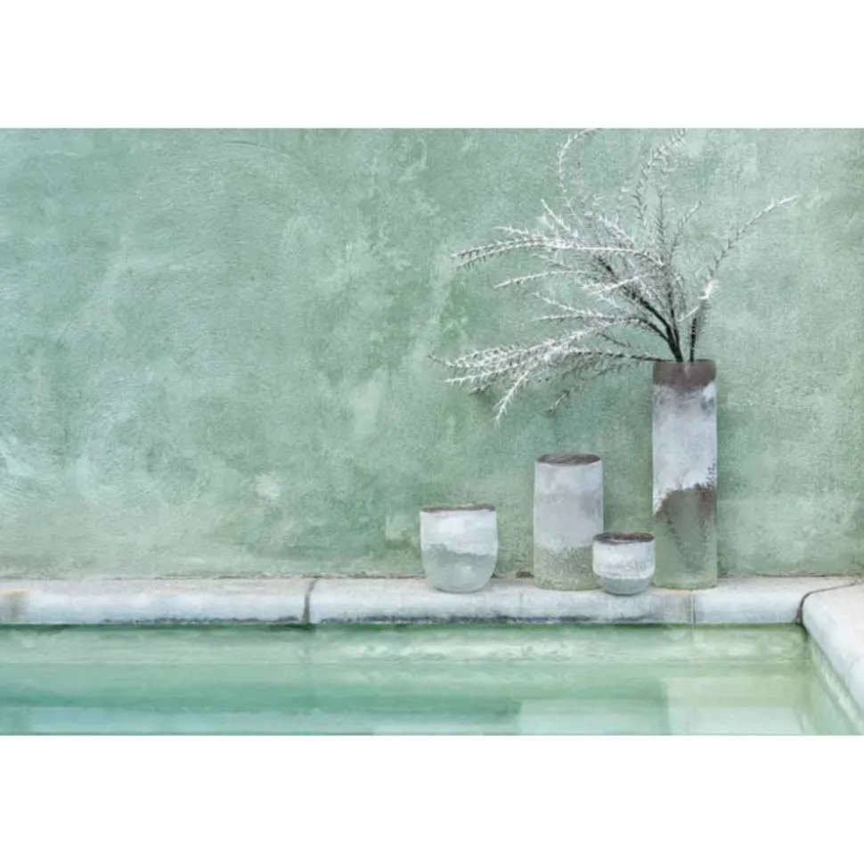 PARIS PRIX - Photophore en verre design "scavo" 15cm gris