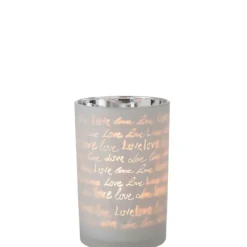 PARIS PRIX - Photophore en verre "love" 18cm blanc