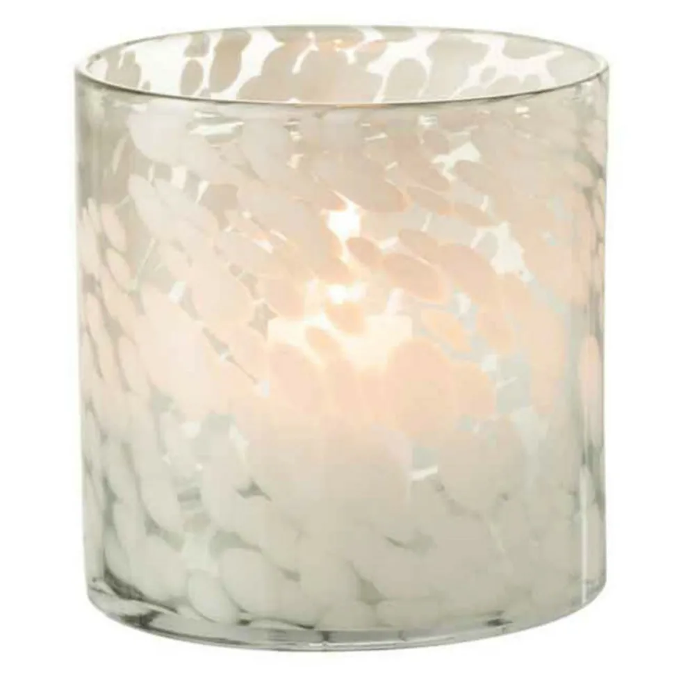 PARIS PRIX - Photophore en verre "tâche" 18cm gris & blanc