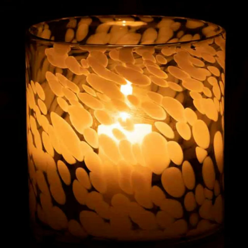 PARIS PRIX - Photophore en verre "tâche" 18cm gris & blanc