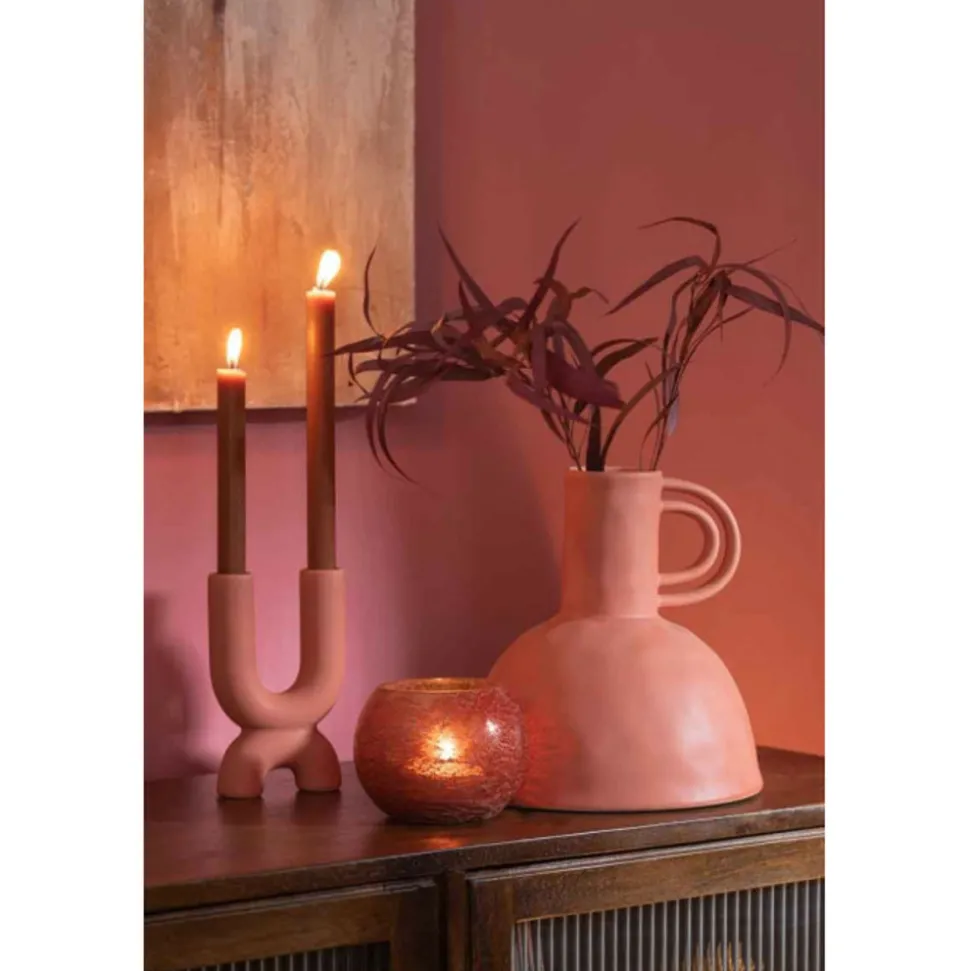 PARIS PRIX - Photophore en verre "nuria" 19cm terracotta