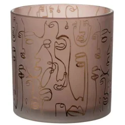 PARIS PRIX - Photophore en verre "happy faces" 15cm terracotta