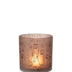 PARIS PRIX - Photophore en verre "happy faces" 15cm terracotta