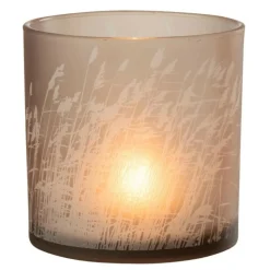 PARIS PRIX - Photophore en verre design "herbe" 15cm beige