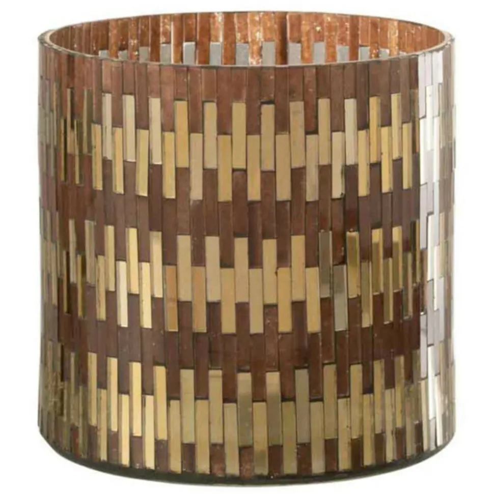 PARIS PRIX - Photophore en verre déco "chic" 15cm marron & or