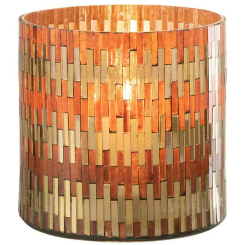 PARIS PRIX - Photophore en verre déco "chic" 15cm marron & or