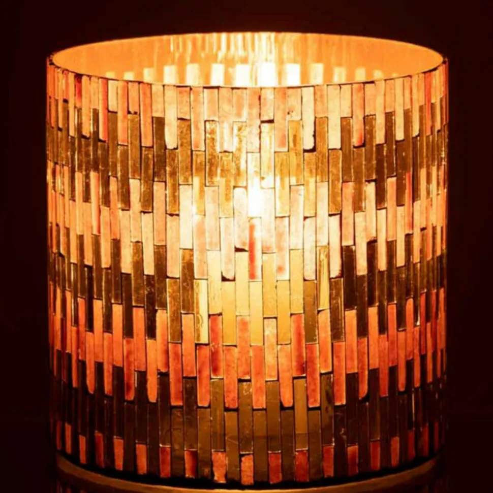 PARIS PRIX - Photophore en verre déco "chic" 15cm marron & or