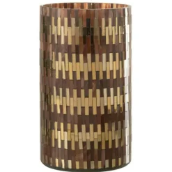 PARIS PRIX - Photophore en verre déco "chic" 23cm marron & or