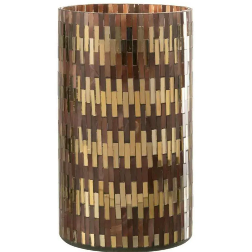 PARIS PRIX - Photophore en verre déco "chic" 23cm marron & or