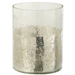 PARIS PRIX - Photophore en verre déco "craquelé" 20cm argent