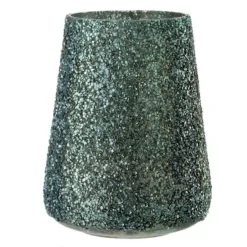 PARIS PRIX - Photophore en verre "paillettes" 23cm vert