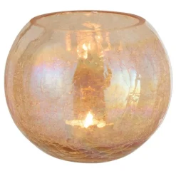 PARIS PRIX - Photophore en verre "boule craquelée" 20cm ambre