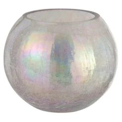 PARIS PRIX - Photophore en verre "boule craquelée" 20cm mauve