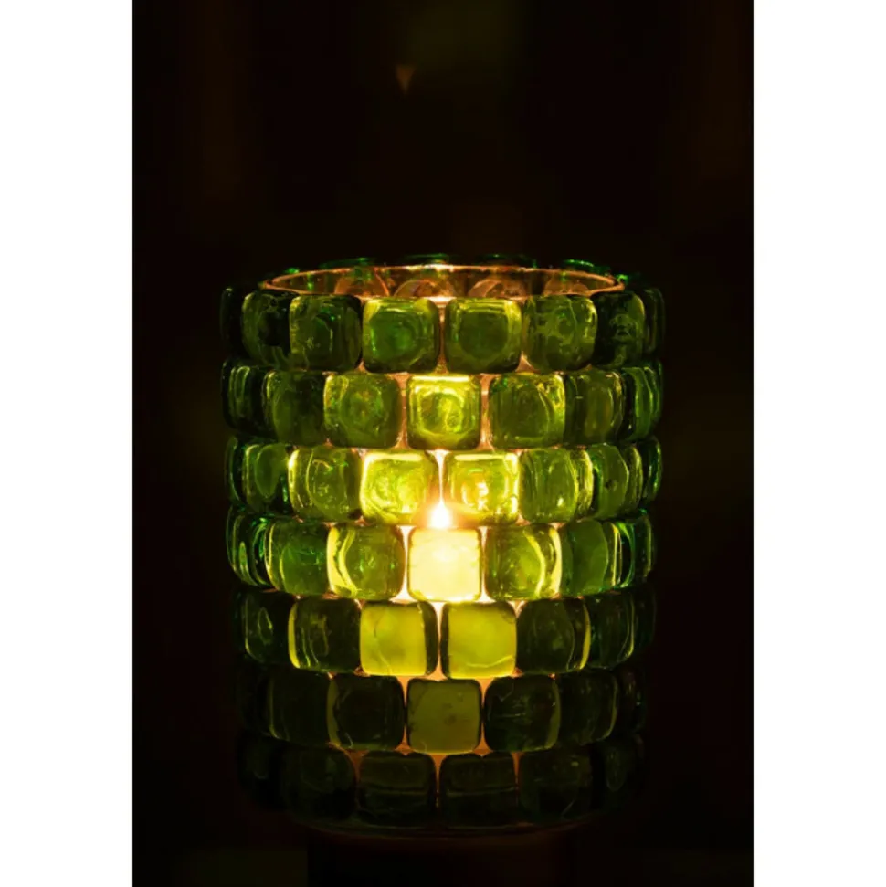 PARIS PRIX - Photophore en verre "mosaïque" 20cm vert