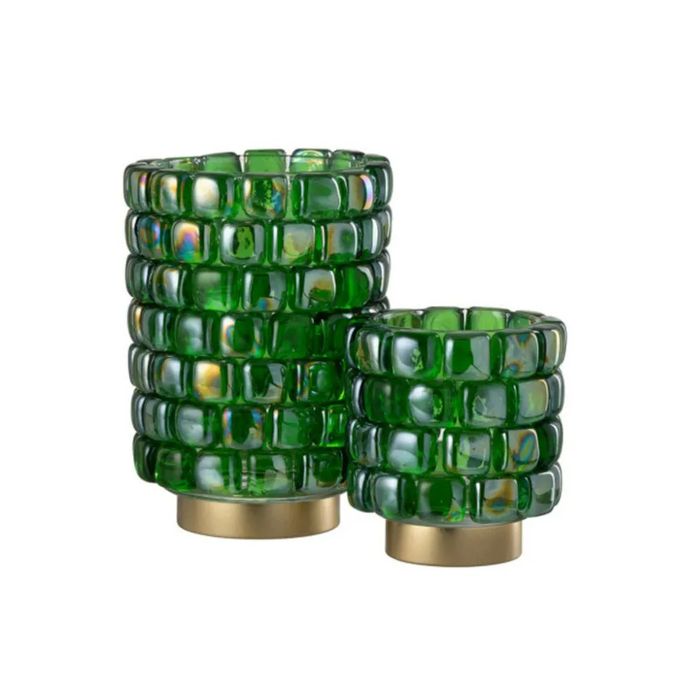 PARIS PRIX - Photophore en verre "mosaïque" 20cm vert