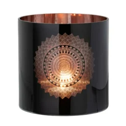 PARIS PRIX - Photophore en verre "boho" 20cm noir & cuivre