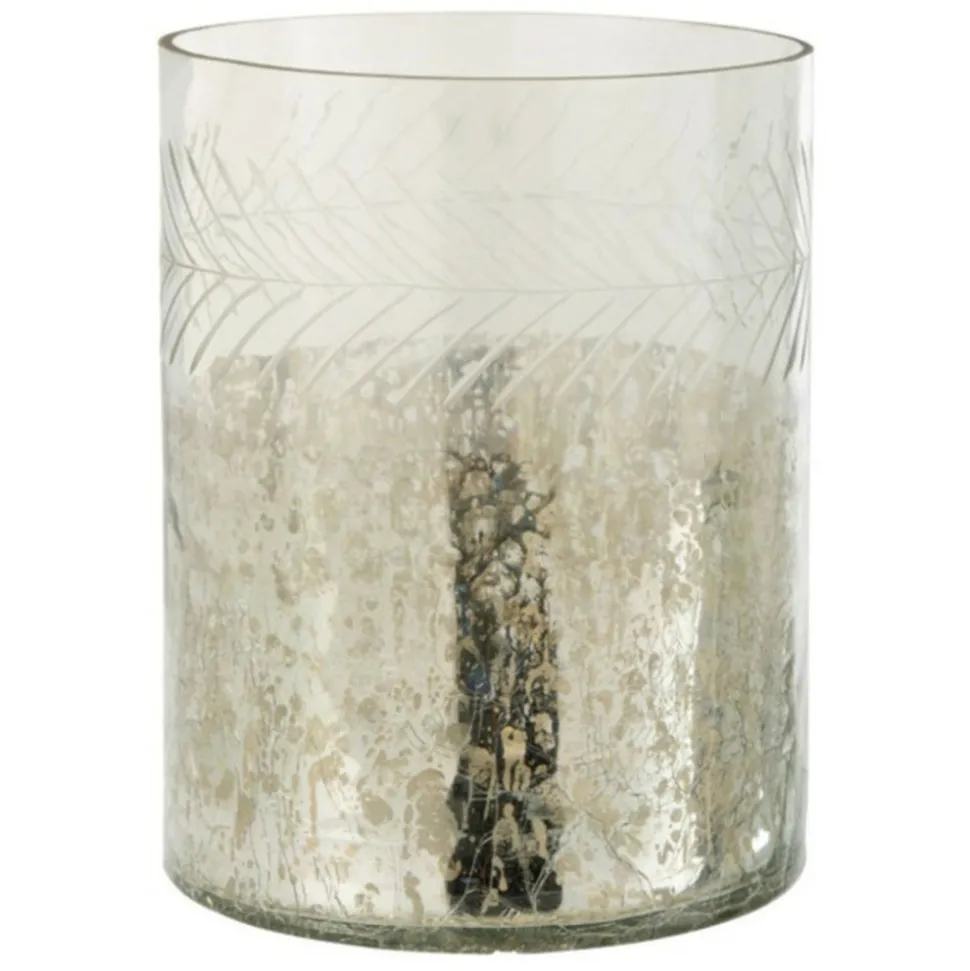 PARIS PRIX - Photophore en verre déco "craquelé" 27cm argent